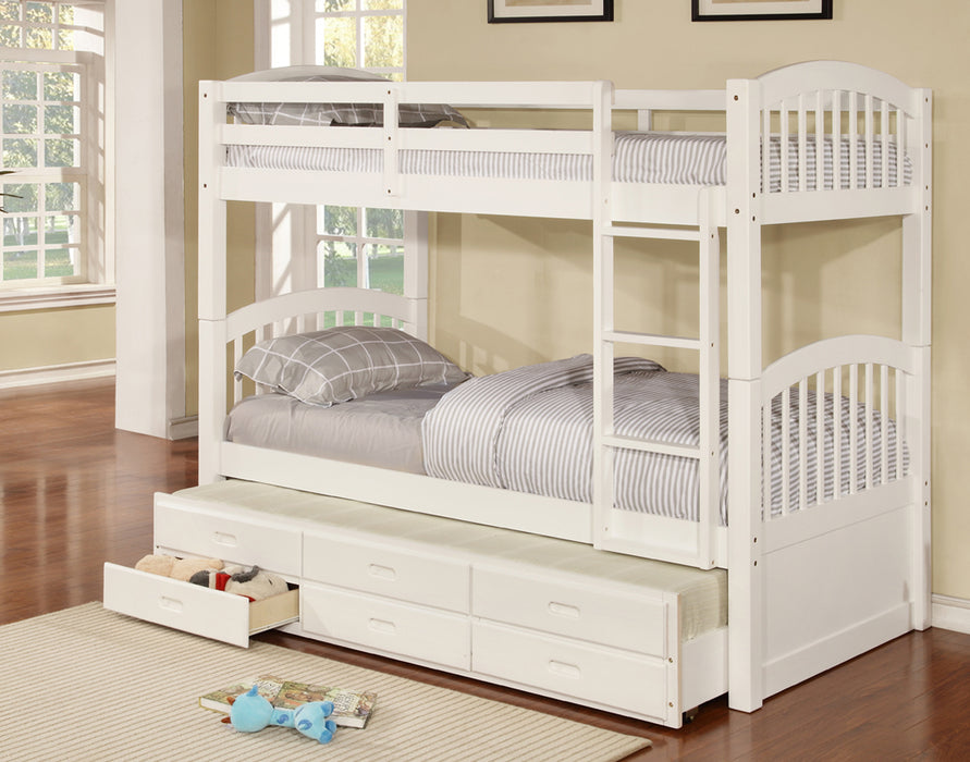 Arthur Twin/Twin Bunk Bed w/ 3 Drawers & Trundle - White